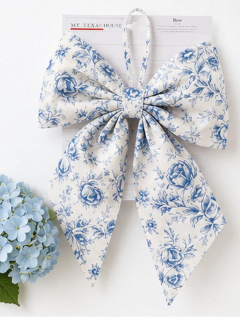 My Texas House Blue & White Floral Decorative Bow 13.75" | Cottage Decor